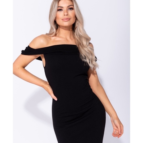 🆕 FEMME FATALE BLACK BARDOT DRESS - Picture 3 of 7